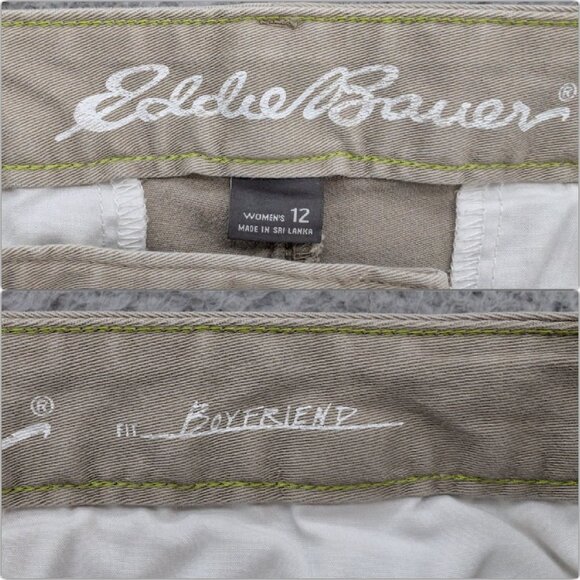 Eddie Bauer Boyfriend Chino Pants Womens Khaki Beige Flat Front Size 12 - Picture 7 of 11